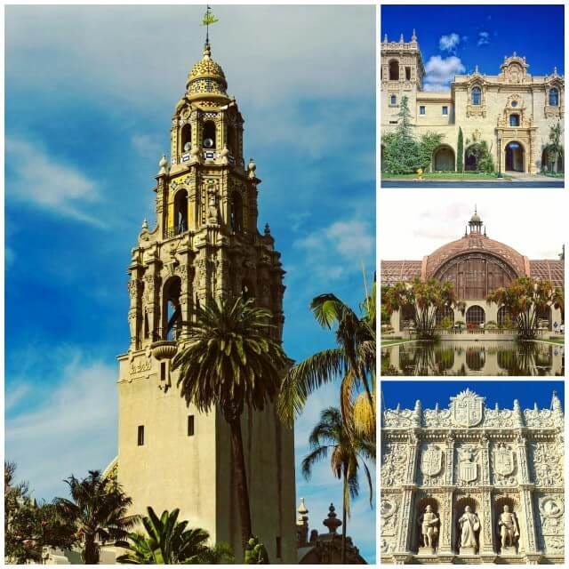 Balboa Park California Tower, Spanish architecture and Botanical Building